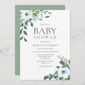 緑エレガント白フローラ赤ちゃんシャワー招待状 招待状 (正面/裏面)