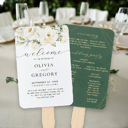 緑エレガント白水色フローラ ハンドファン