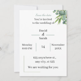 緑エレガント白結婚色 招待状