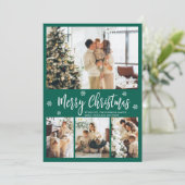 緑エレガント白4フォトコラージクリスマス シーズンカード (スタンド正面)