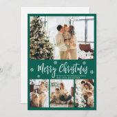 緑エレガント白4フォトコラージクリスマス シーズンカード (正面/裏面)
