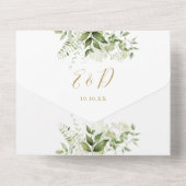 緑エレガント素朴の金ゴールドQRコー結婚ド オールインワン招待状 (裏面)