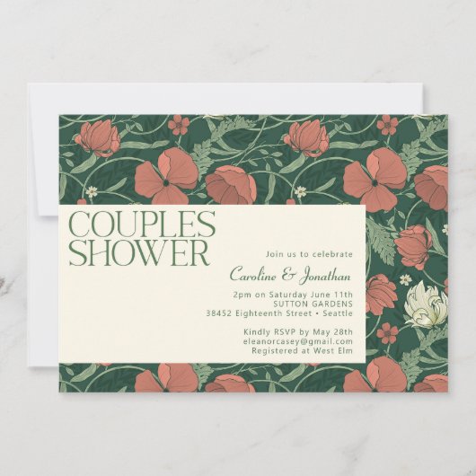 緑エレガント素朴フローラカップルのシャワー 招待状 (正面)