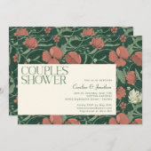 緑エレガント素朴フローラカップルのシャワー 招待状 (正面/裏面)