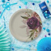 緑エレガント紫プラムと金ゴールドフローラ結婚ズ ペーパープレート (パーティー)