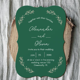 緑エレガント結婚式招待状 | スクリプトフォント 招待状