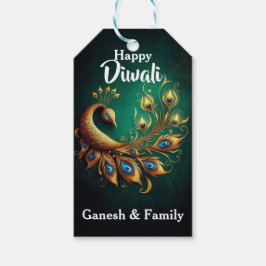 緑エレガント背景の孔雀ディワリ ギフトタグ