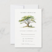 緑エレガント色のオークの木の結婚詳細 出欠カード (正面)