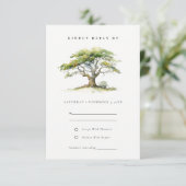 緑エレガント色のオークの木の結婚詳細 出欠カード (スタンド正面)