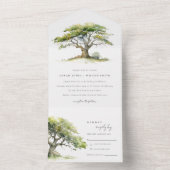 緑エレガント色のオーク結婚の木 オールインワン招待状 (内側)