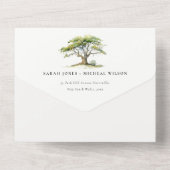 緑エレガント色のオーク結婚の木 オールインワン招待状 (裏面)