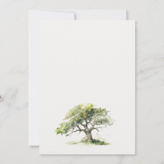 緑エレガント色のオーク結婚の木 サンキューカード (裏面)