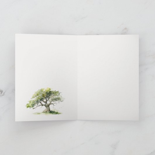 緑エレガント色のオーク結婚の木 サンキューカード (内部)