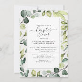 緑エレガント色のカップルがシャワーするユーカリ 招待状 (正面)