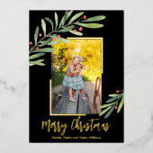 緑エレガント色のクリスマス写真 箔シーズンカード (正面)