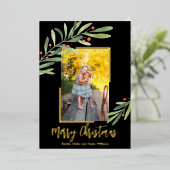 緑エレガント色のクリスマス写真 箔シーズンカード (立ち正面)