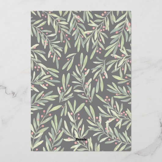 緑エレガント色のクリスマス写真 箔シーズンカード (裏面)