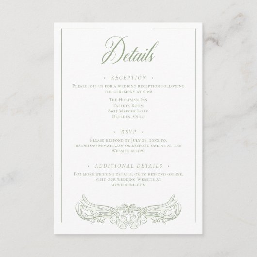 緑エレガント色のチノイスリーのバードク結婚スト エンクロージャーカード (正面)