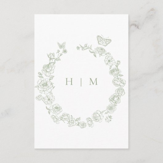 緑エレガント色のチノイスリーのバードク結婚スト エンクロージャーカード (裏面)