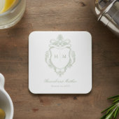 緑エレガント色のチノイスリーのバードク結婚スト スクエアペーパーコースター
