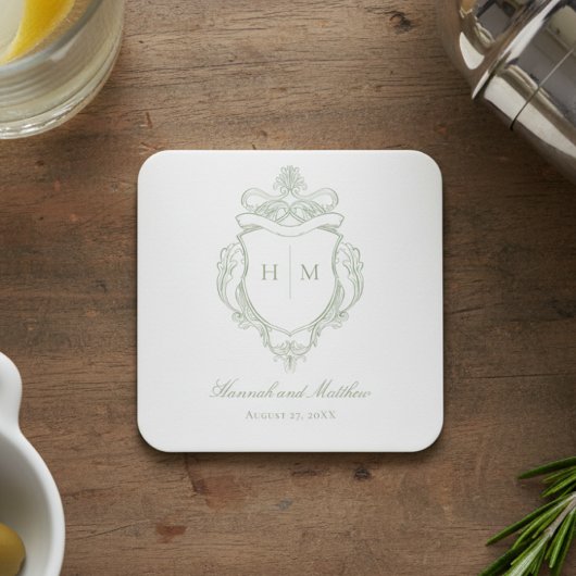 緑エレガント色のチノイスリーのバードク結婚スト スクエアペーパーコースター