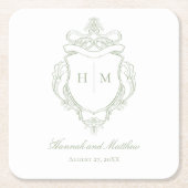 緑エレガント色のチノイスリーのバードク結婚スト スクエアペーパーコースター (正面)