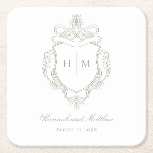緑エレガント色のチノイスリーのバードク結婚スト スクエアペーパーコースター (正面)