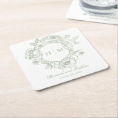 緑エレガント色のチノイスリーのバードク結婚スト スクエアペーパーコースター (アングル)