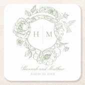緑エレガント色のチノイスリーのバードク結婚スト スクエアペーパーコースター (正面)
