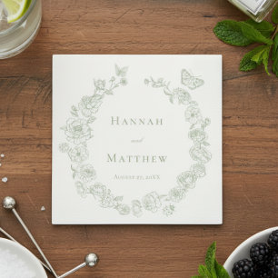 緑エレガント色のチノイスリーのバードク結婚スト スタンダードカクテルナプキン