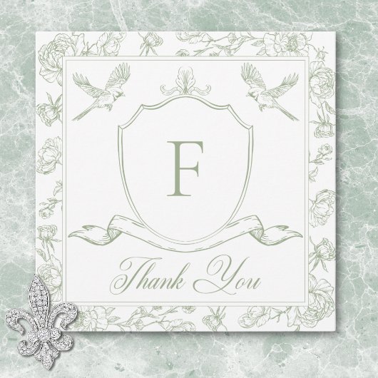 緑エレガント色のチノイスリーバードアンドクレスト結婚ズ サンキューカード