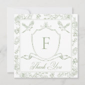 緑エレガント色のチノイスリーバードアンドクレスト結婚ズ サンキューカード (正面)