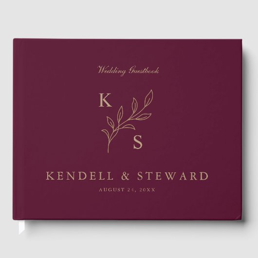 緑エレガント色のフローラのロ結婚ゴモノグラム ゲストブック (正面)