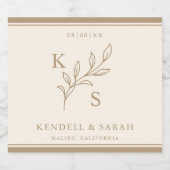 緑エレガント色のフローラのロ結婚ゴモノグラム スパークリングワインラベル (シングルラベル)