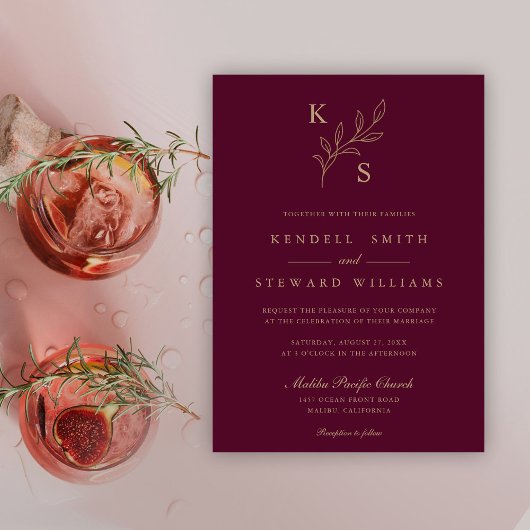 緑エレガント色のフローラのロ結婚ゴモノグラム 招待状