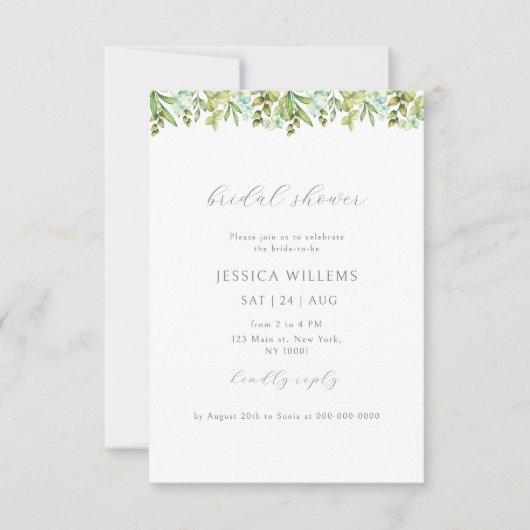 緑エレガント色のブライダルシャワー招待 招待状 (正面)