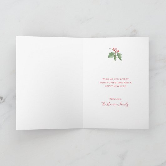 緑エレガント色のホリー写真メリークリスマス シーズンカード (内部)