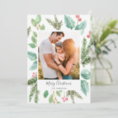 緑エレガント色のホリー写真メリークリスマス シーズンカード (スタンド正面)