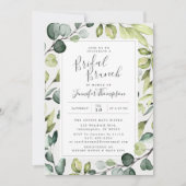 緑エレガント色のユーカリブライダルシャワー 招待状 (正面)