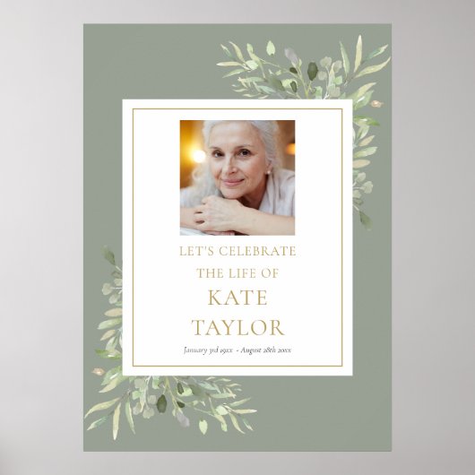 緑エレガント色の写真お祝いのライフサイン ポスター (正面)