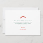 緑エレガント色の写真クリスマス付き赤い弓 シーズンカード (裏面)