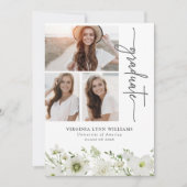 緑エレガント色の写真卒業のお知らせ 案内状 (正面)