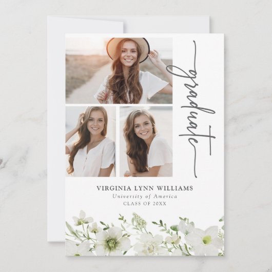 緑エレガント色の写真卒業のお知らせ 案内状 (正面)