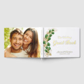 緑エレガント色の写真白と金ゴールド結婚ズ ゲストブック (全面)