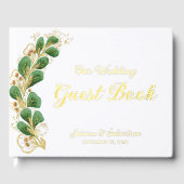 緑エレガント色の写真白と金ゴールド結婚ズ ゲストブック (正面)