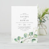 緑エレガント色の写真結婚の 招待状 (スタンド正面)