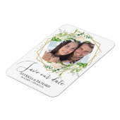 緑エレガント色の写真結婚式の日付を保存 マグネット (左側)