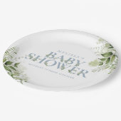 緑エレガント色の埃っぽい青い赤ちゃんシャワー ペーパープレート