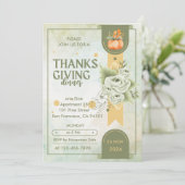 緑エレガント色の感謝祭のディナ素朴ー 招待状 (スタンド正面)