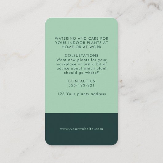緑エレガント色の水の色離れの植物学 名刺 (裏面)